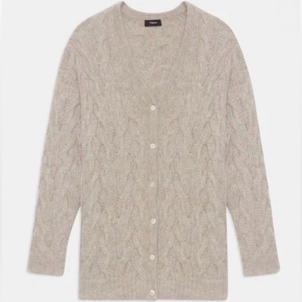 Theory Alpaca Soft Cable Knit Cardigan Sweater in Beige - size XS/P